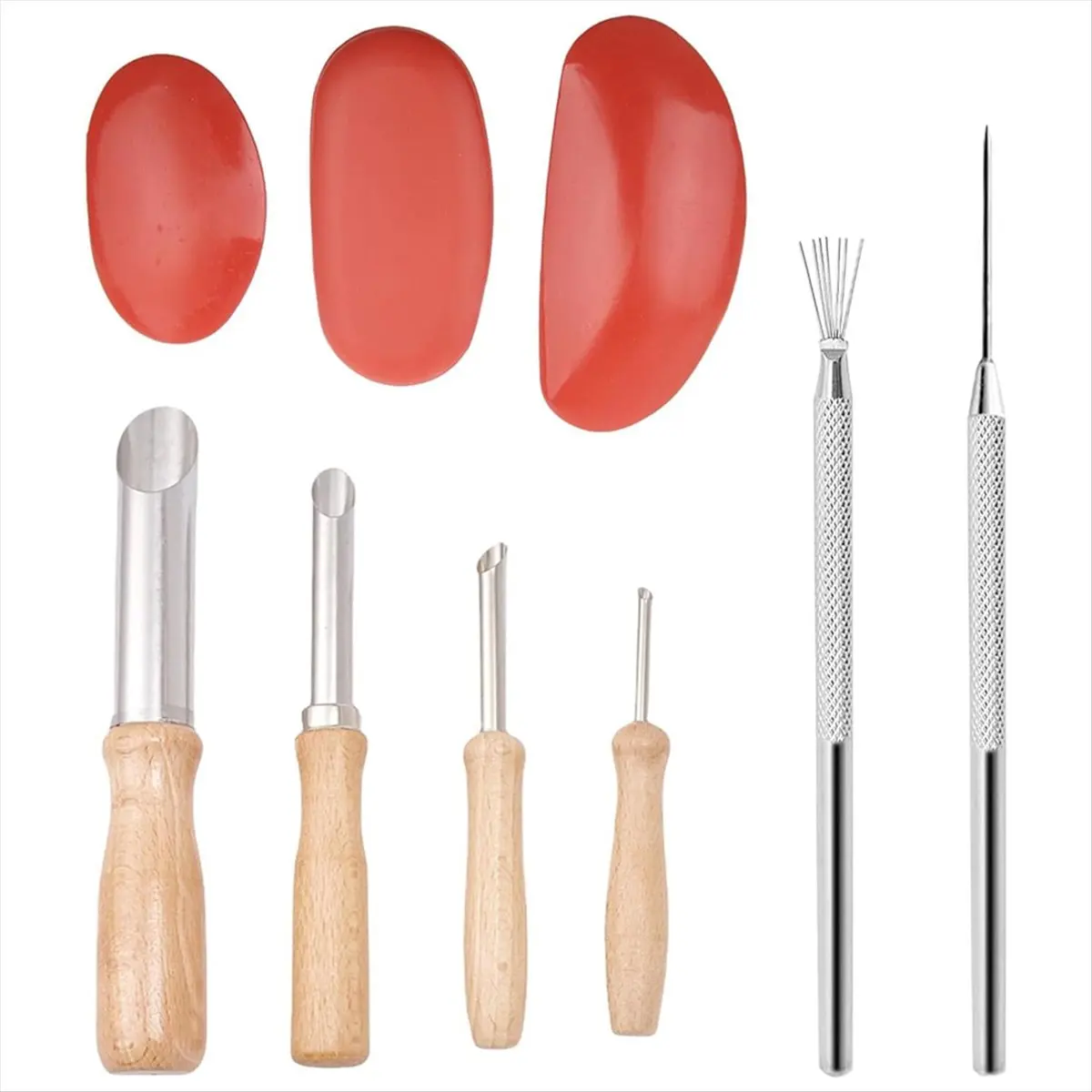 9PCS Clay Sculpting Tools Wooden Handle Pottery Carving Tool Kit pottery tools Plastic+Metal