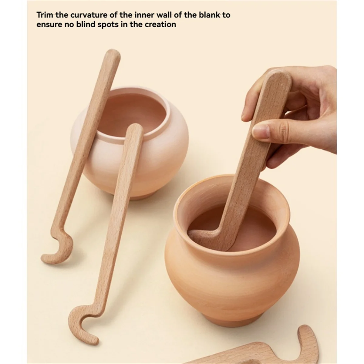 Herramientas de alfarería A002, mango largo de madera, olla alargada en blanco, botella de cerámica auxiliar, herramienta de modelado suave alargada a mano DIY B