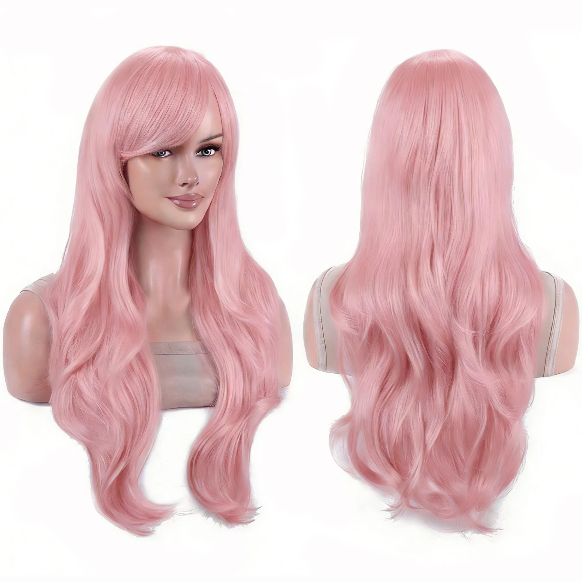 Peluca de Pelo Sintético Rosa Ondulado para Cosplay de Lolita, Pelucas de Anime Yuno Gasai, Disfraz de Halloween, Peluca de Krul Tepes para Mujer