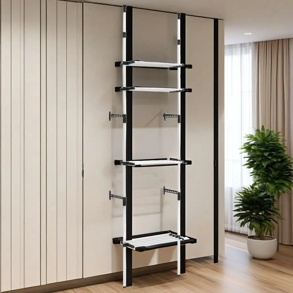 

Adjustable Telescopic Wardrobe Organizer with Aluminum Shelves - Space-Saving Storage Solution