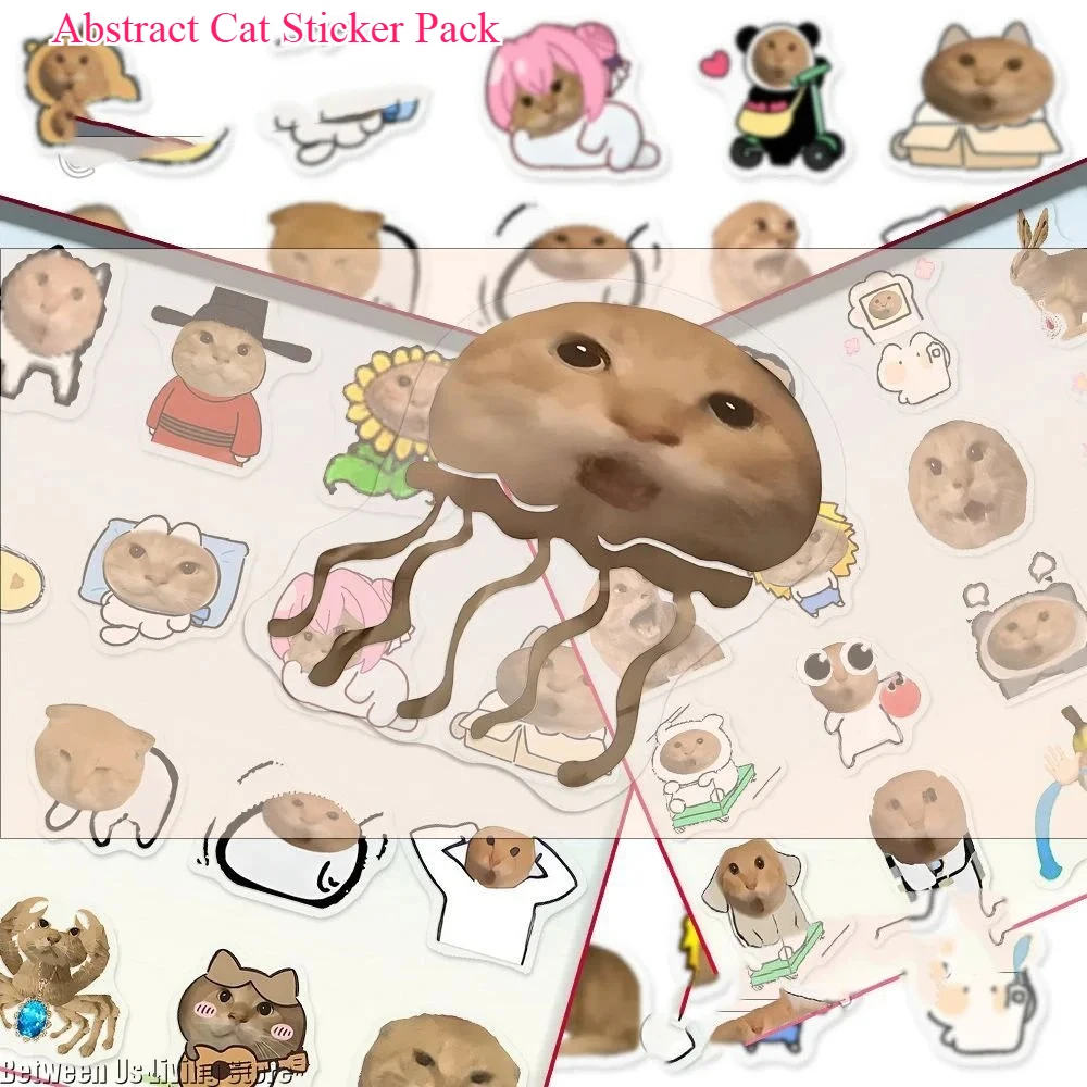 

Abstract Cat Sticker Pack - 66PCS Round Head Funny Meme Decals for DIY Journals