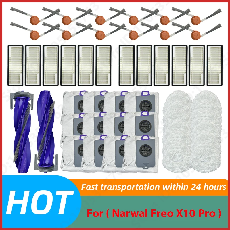 Fit For ( Narwal Freo X10 Pro ) Vacuum Parts Main Roller Side Brush Cover Filter Mop Cloth Dust Bag Accessories