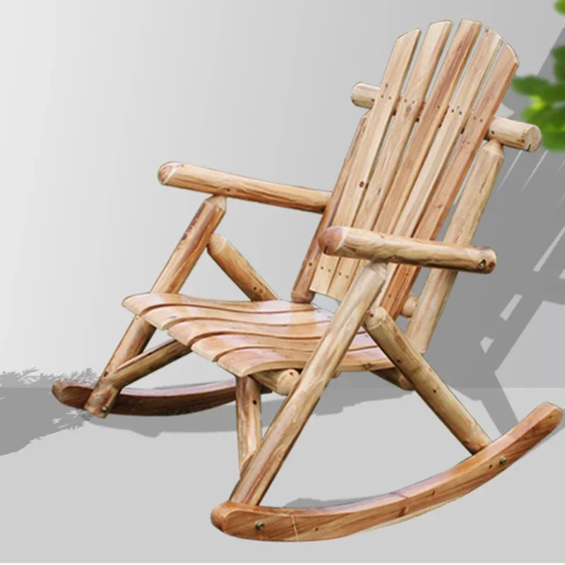 Outdoor Patio Adirondack Wood Bench Chair Rocking Chair Contemporary Solid Wood Log Deck Garden Furniture Single Rocker Chair