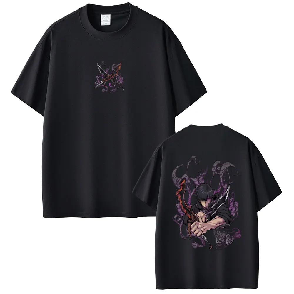 

Anime Solo Leveling Sung Jin Woo T Shirts Statue of God T-shirt Fans Gift Men Women Casual Cotton Vintage Short Sleeve T Shirt