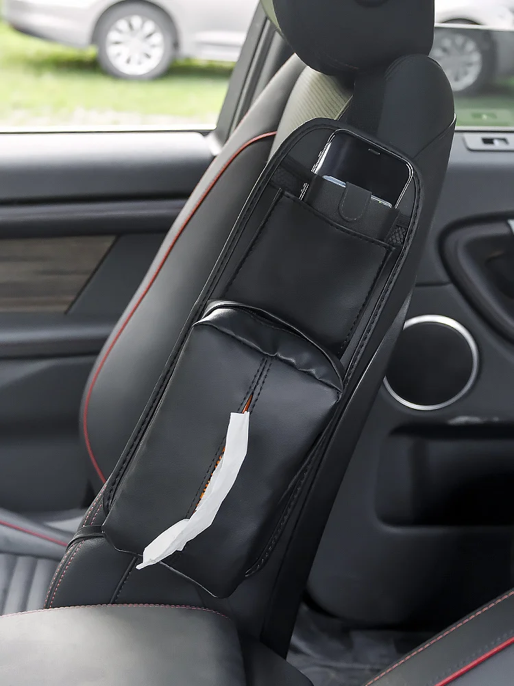 

Car Seat Side Hanging Storage Bag Leather Driving Seat Side Tissue Box Pocket Universal Phone Card Holder Organizer Accessories