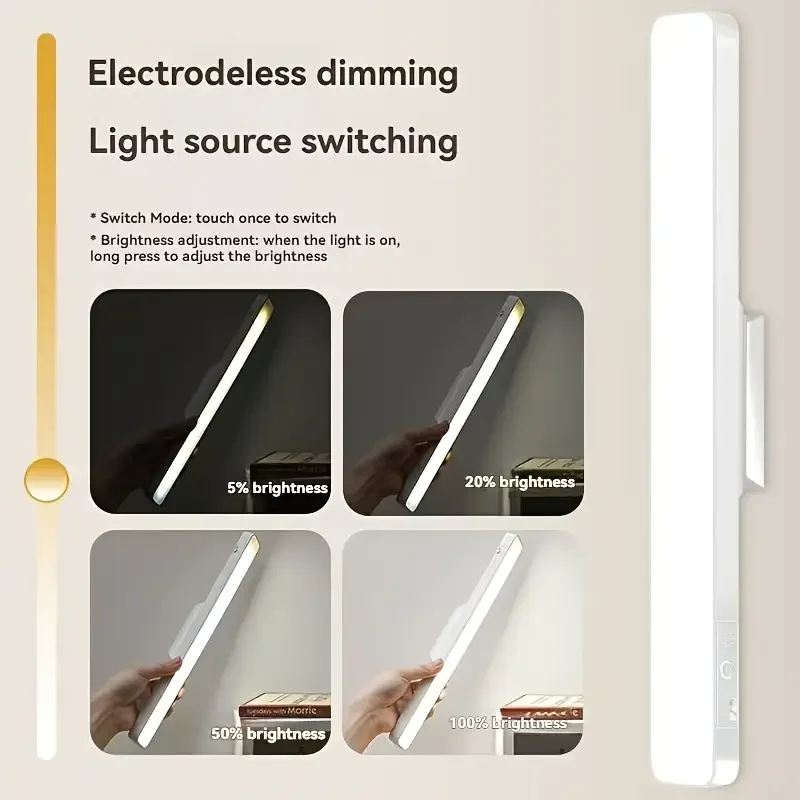 Magnetic LED Reading Light with 3 Colors Adjustable USB Charging Stylish White Design Suitable for Office Desks and Wardrobes