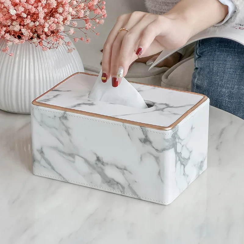 

Marble Stripes Leather Tissue Boxs Home Living Room Bedroom Desktop Tissue Holder Draw Paper Storage Box Bathroom Accessories