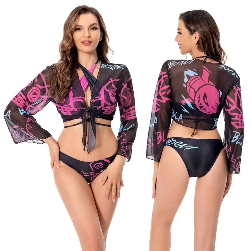 RT01 Jinx 코스프레 판타지 수영복 수영복 비치웨어 애니메이션 게임 LoL 의상 변장 성인 여성 롤 플레잉 판타지아 의상 * Jk2