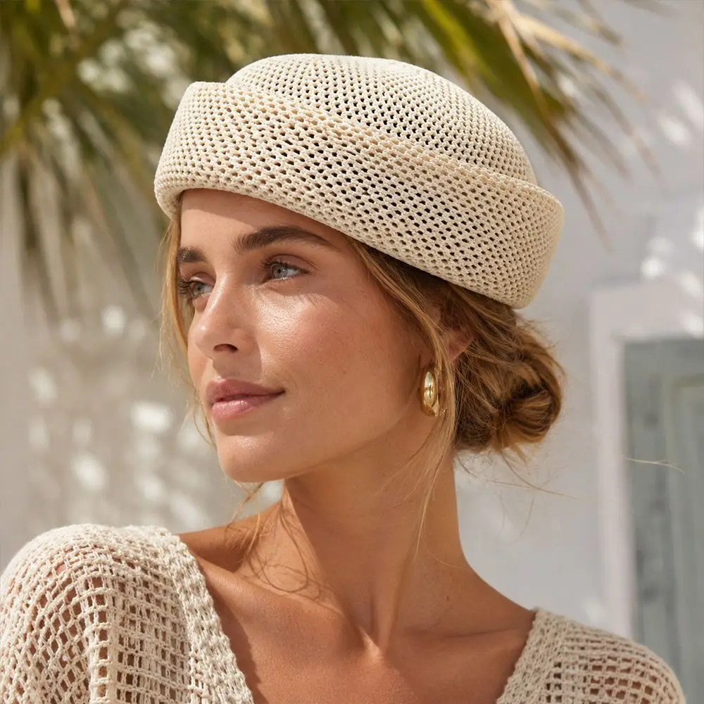 Elegant Summer Hard Berets Caps Mesh Breathable Painter Hat Outdoor Adjustable Women Sun Hat Pillbox Hat