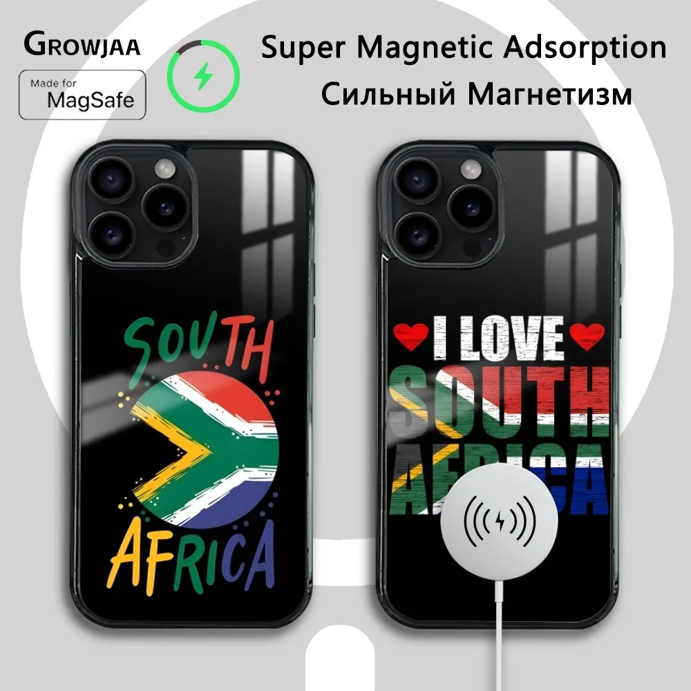 

S-South Africa flag Phone Case For iPhone 16 15 14 13 12 11 Pro Max Plus Mini Magsafe Mirror Wireless Magnetic Cover