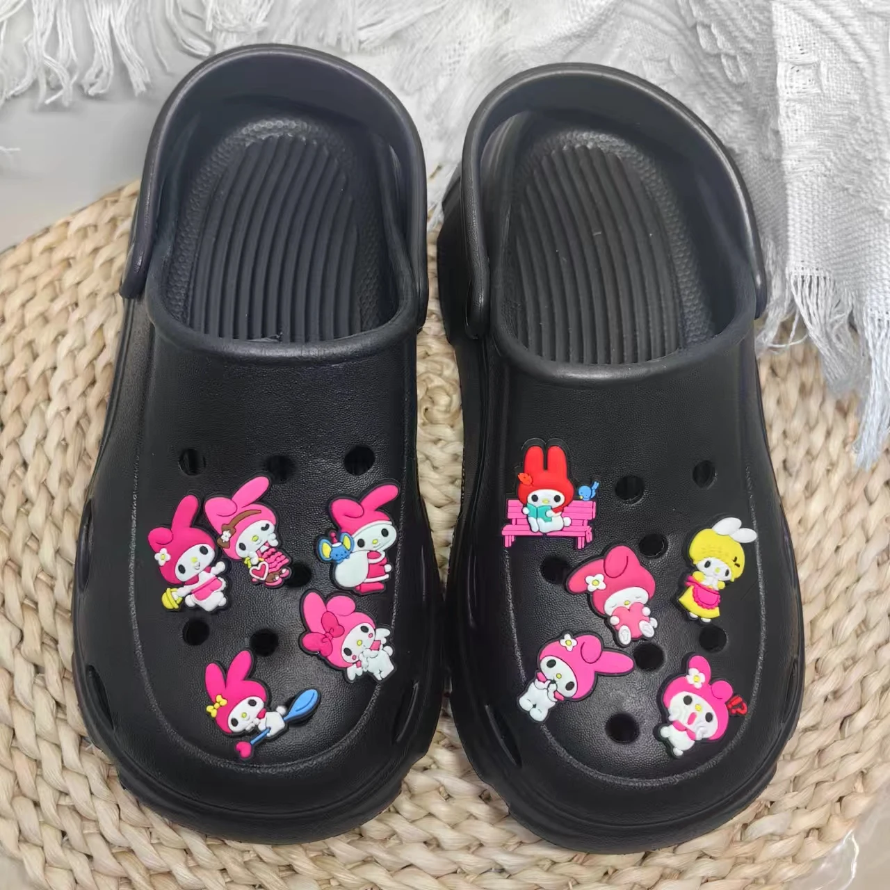 MINISO Cute Pink Melody Cartoon PVC Charm Shoes Accessories Sandals Slippers Garden Shoes DIY Decoration Party Festival Gifts