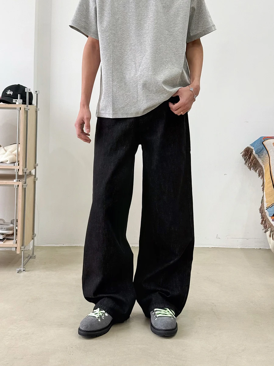 جينز رجالي أمريكي عتيق من قماش الدنيم واسع الساق جينز صغير متوهج أصلي أزرق فضفاض غير رسمي بنطال جينز شبابي متعدد الاستخدامات #4