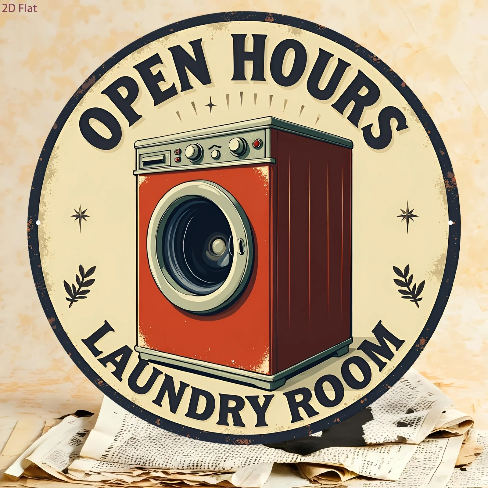 2D Flat 1pc Aluminum Sign, Vintage Laundry Room Plaque, Old-Fashioned Washing Machine Design, Creative Wall Sticker, Home Decor,
