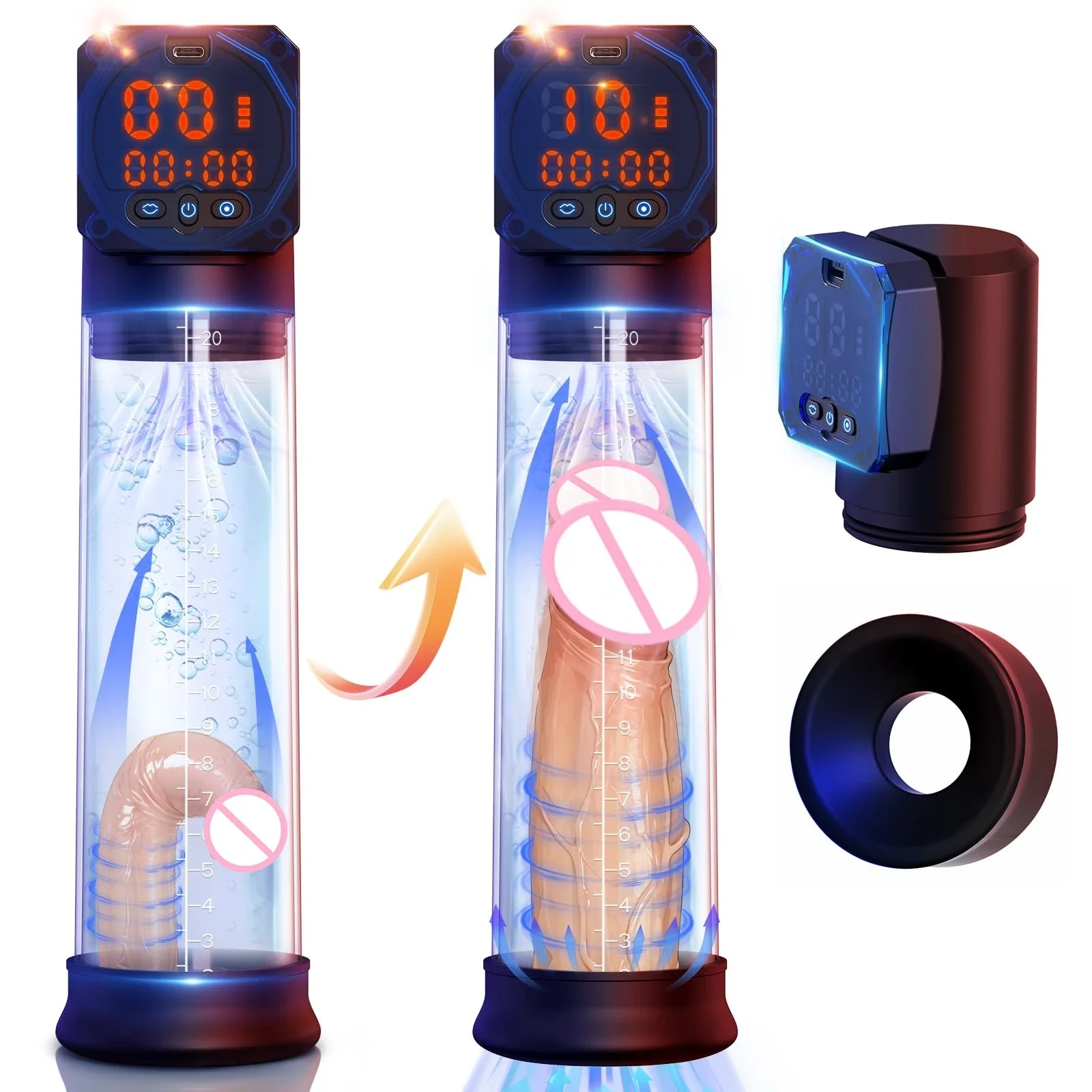Bomba peniana elétrica recarregável para homens, brinquedo adulto, amplificador automático de sucção a vácuo com 5 sucção, 6 modos de treinamento, display digital