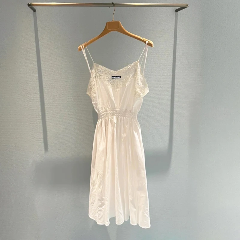 

Ele White Strapl Dr Women's Gentle Sle Svel Dr A-Line Midi Skirt Ba Zipper Closure V-Ne Summer Dr