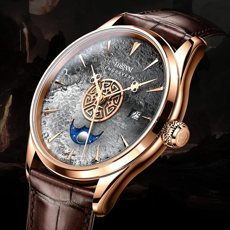

LOBINNI Sapphire Crystal Glass 5ATM Luxury 40.5mm Automatic Mechanical Watches for Men Leather Strap