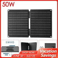 50W Folding Solar Panel Portable ETFE Solar Charger Cells Type-C/USB 5V Output for Outdoor Camping Hiking Phone Charging