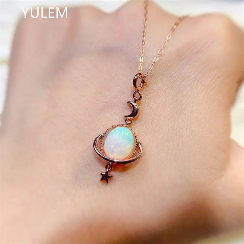 YULEM 925 Sterling Silver Natural Opal Necklace Women's Sterling Silver Jewelry Certified Original Pendant Pure Women's Chain