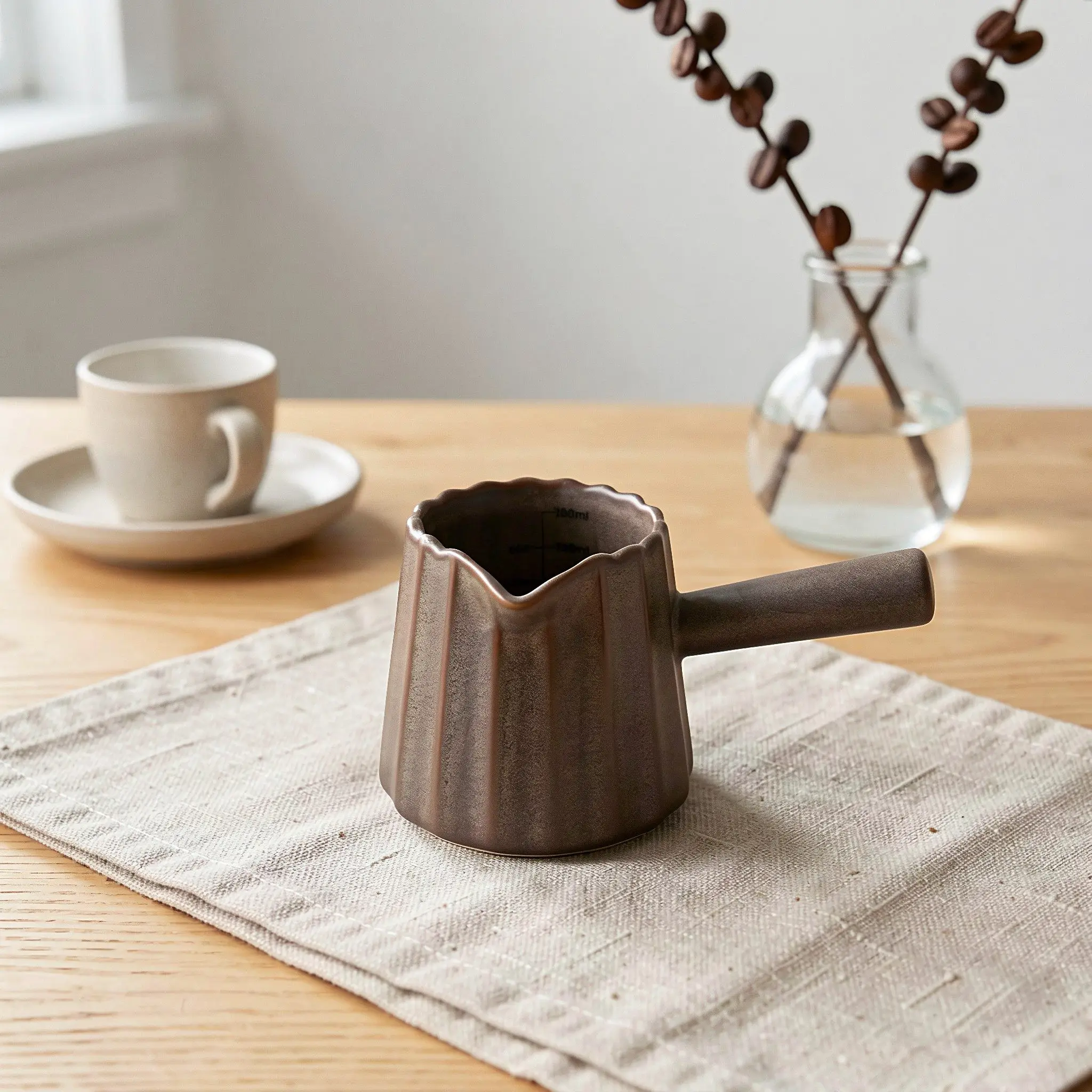 6 Oz Ceramic Espresso Shot Mug Matte Red Coffee Measuring Cup Espresso Dosing Pitcher Anti Scald Handle Coffee Bar Accessories