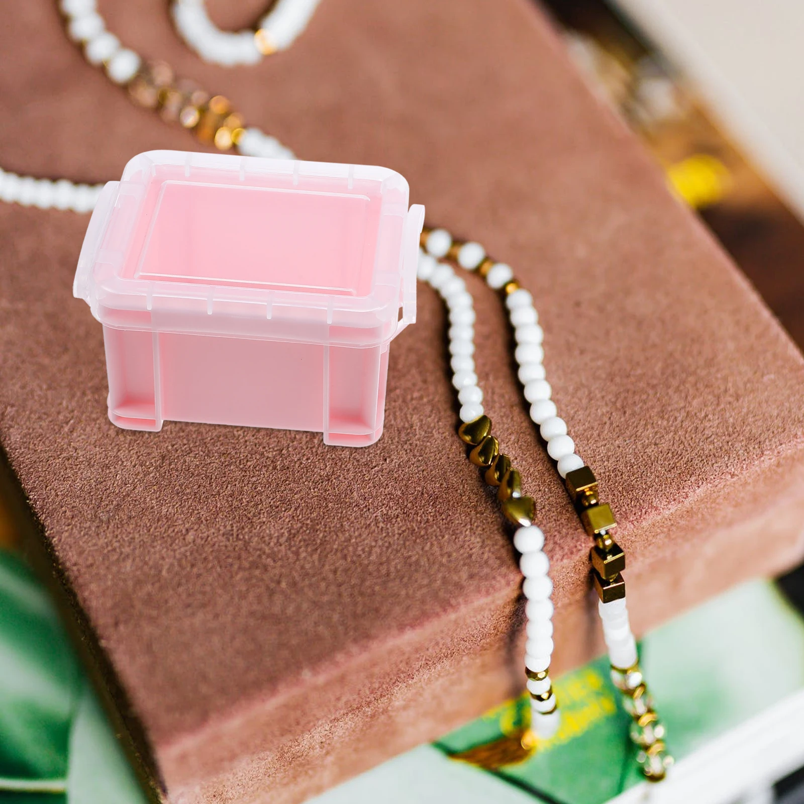 

Mini Jewelry Storage Boxes Portable & Stackable, Small Transparent & Pink Organizer Case with Secure Closure for Jewelry Lovers