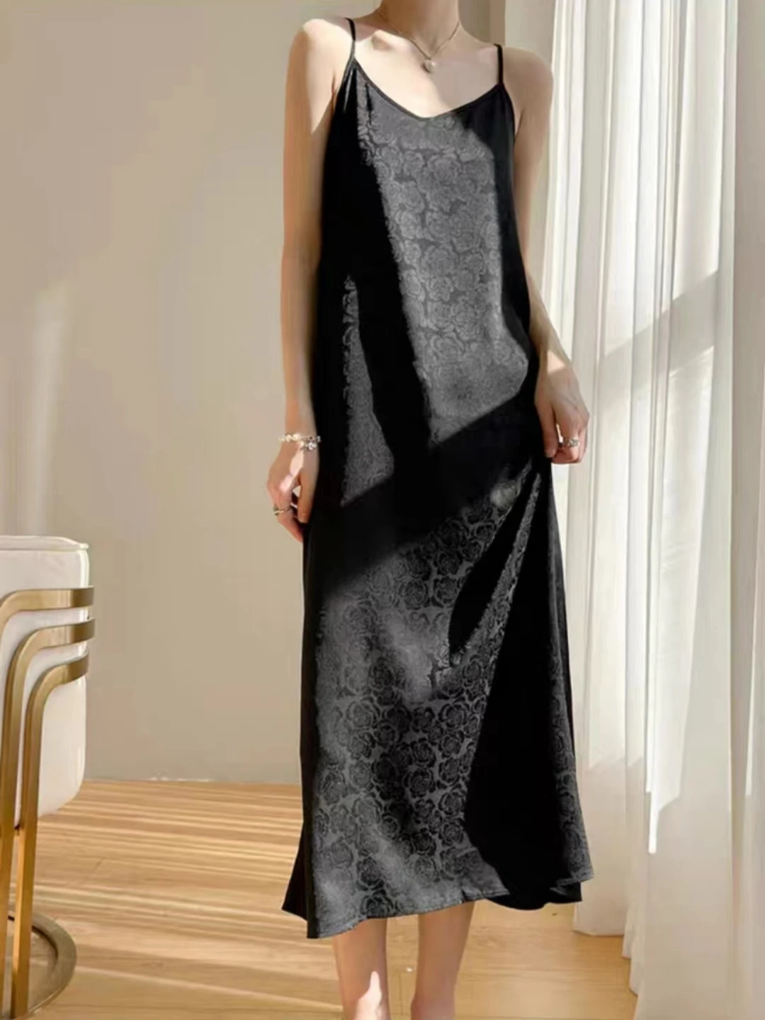 V-Ne Svel Satijn A-lijn Lange Dr Dames Sexy Bal Midi Dr Pendelen Sle Losse Taille Strapl Jurk