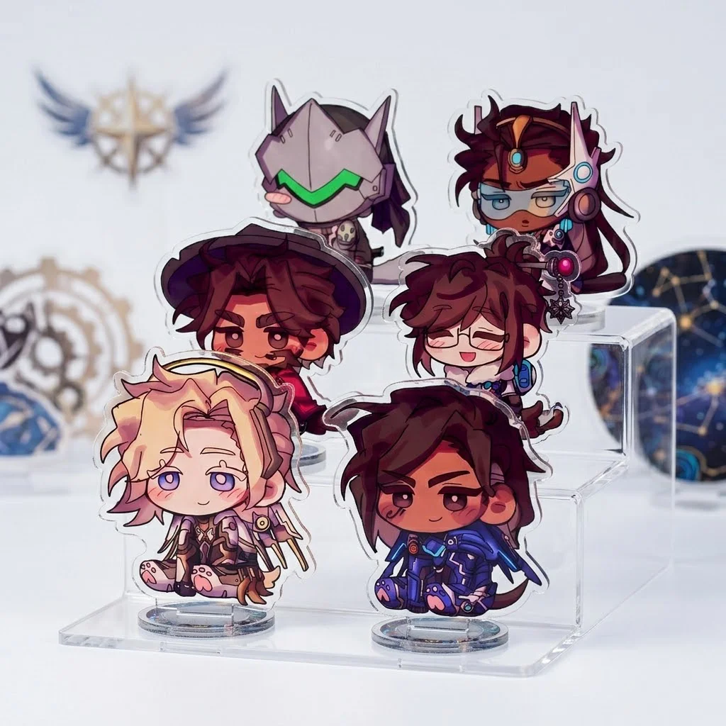 Overwatch Game Acrylic Standee Keychain 10CM Chibi Lucio Symmetra Genji D.Va Hanzo Baptiste Desk Ornament Fan Merchandise