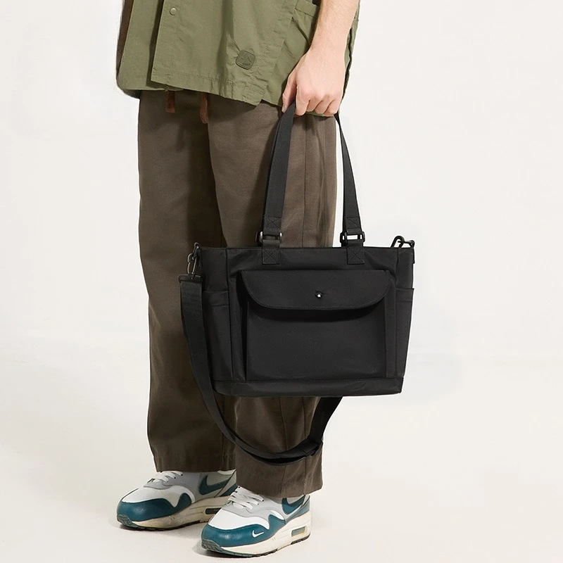 Men Oxford Tote Bag Large Capacity Waterproof Crossbody Shoulder Handbag With Front Pocket Casual Commute Travel Male Satchel