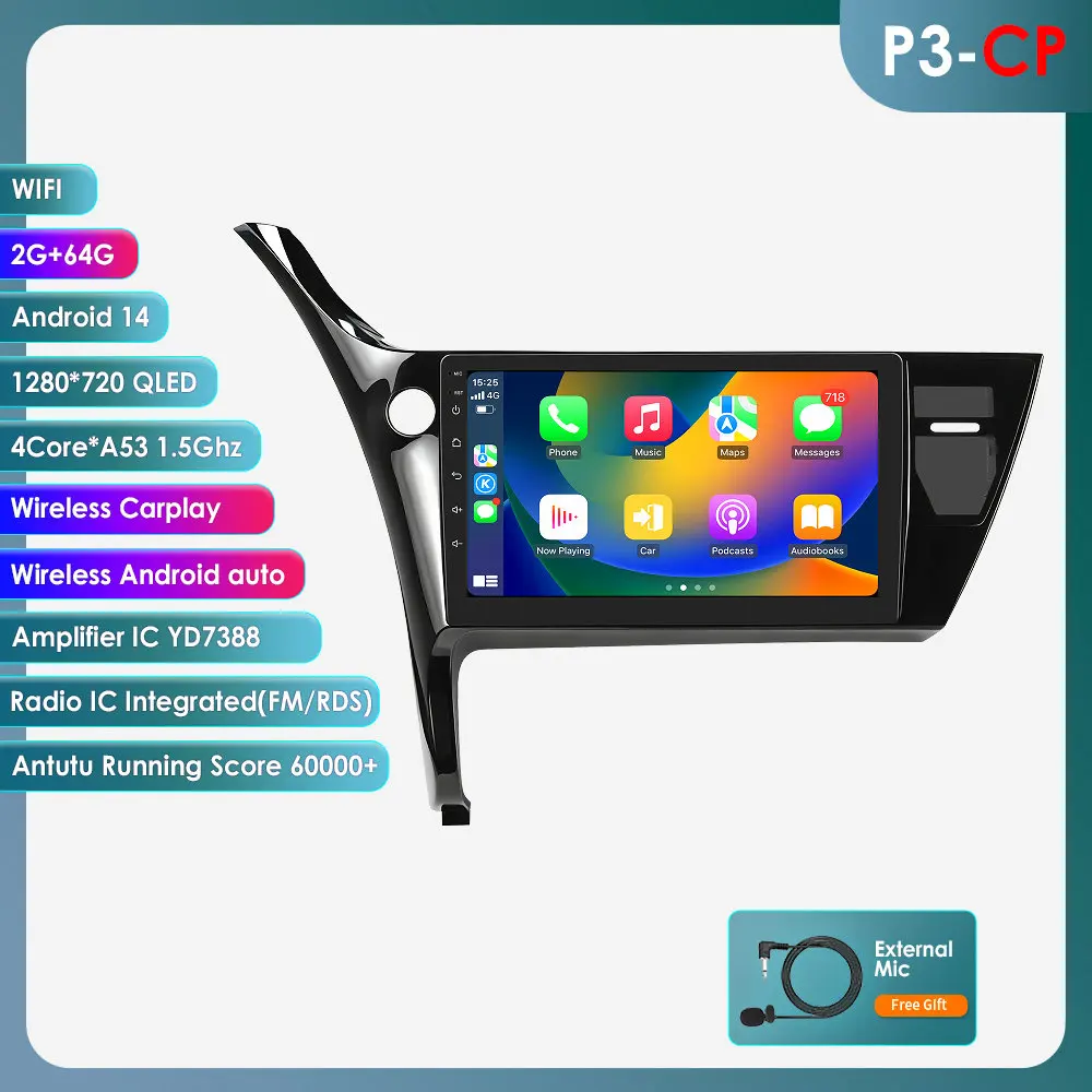 7862 Octa Core Draadloze Carplay Android Auto Radio voor Toyota Auris E180 2013 - 2018 Multimedia Speler 2DIN 360 Camera Autoradio DSP RDS Hoofdunit 4G Wifi BT Scherm