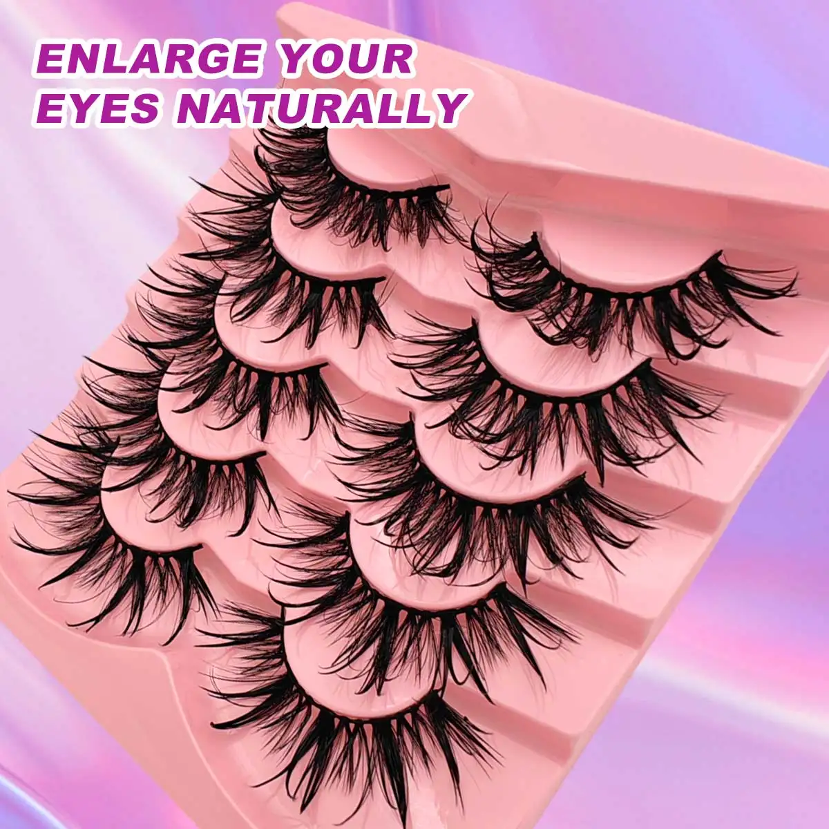 5 Pairs Wet Look Faux Mink False Eyelashes Natural Curl Thick Long Fluffy Fairy Cat Style for Holiday Events Costume Parties
