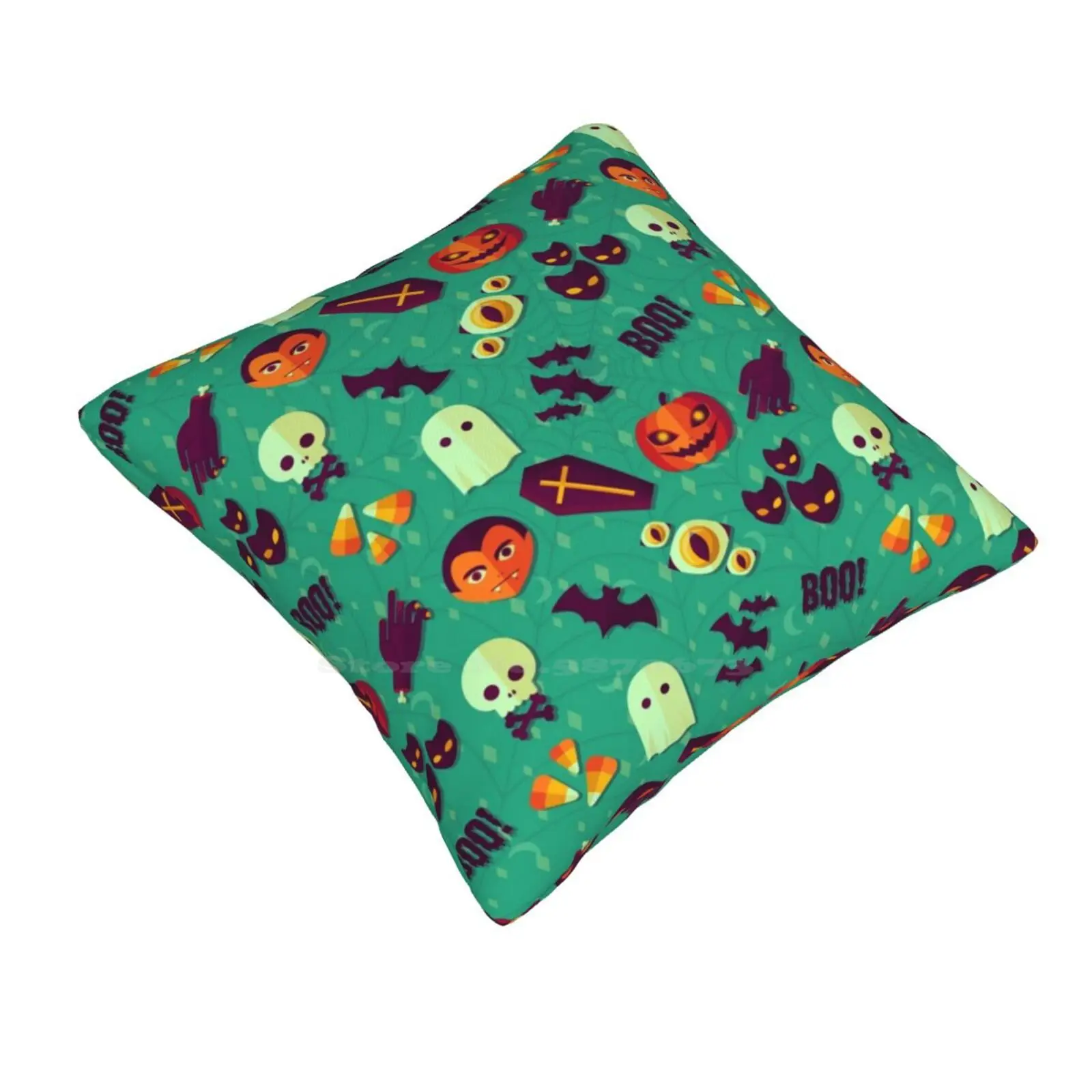 Spooky Throw Cushion Pillow Cover Spooky Halloween Vampire Pumpkin Black Cat Zombie Skull Bats Candy Corn Ghost Boo Stars