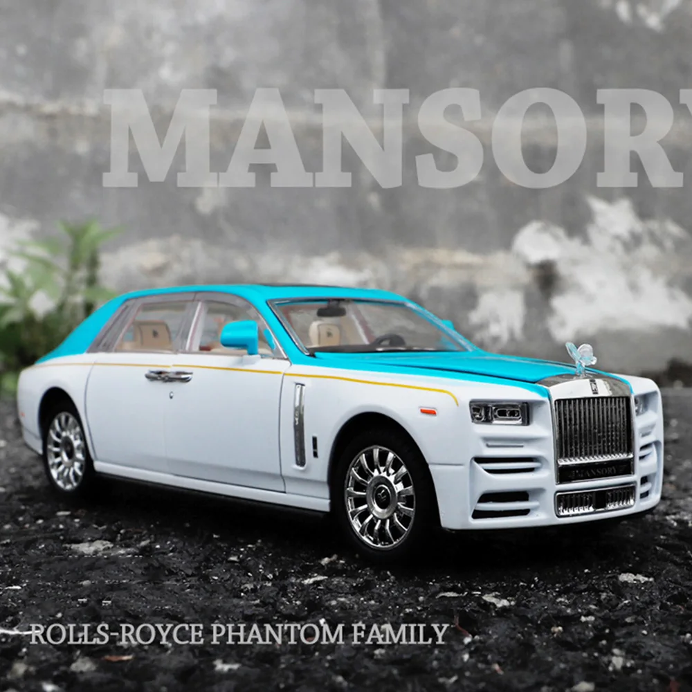 1/24 Rolls-Royce Phantom Mansory Car Model Toys Diecast Alloy Vehicle 6 Doors Can Opened Sound Light Pull Back Toy Gift for Kids