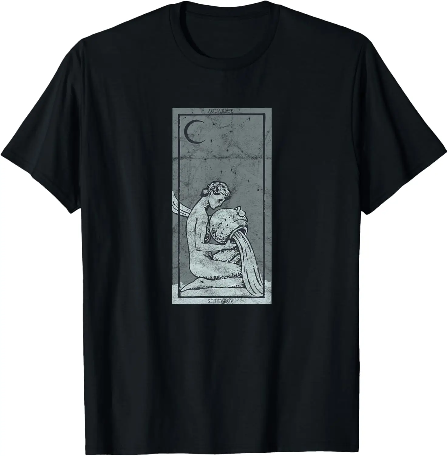 Occult Zodiac Sign Aquarius Tarot Card Astrology Gothic T-Shirt 100% Cotton Trendy Y2K Short-Sleeve Tee-Soft, Quick-Drying,