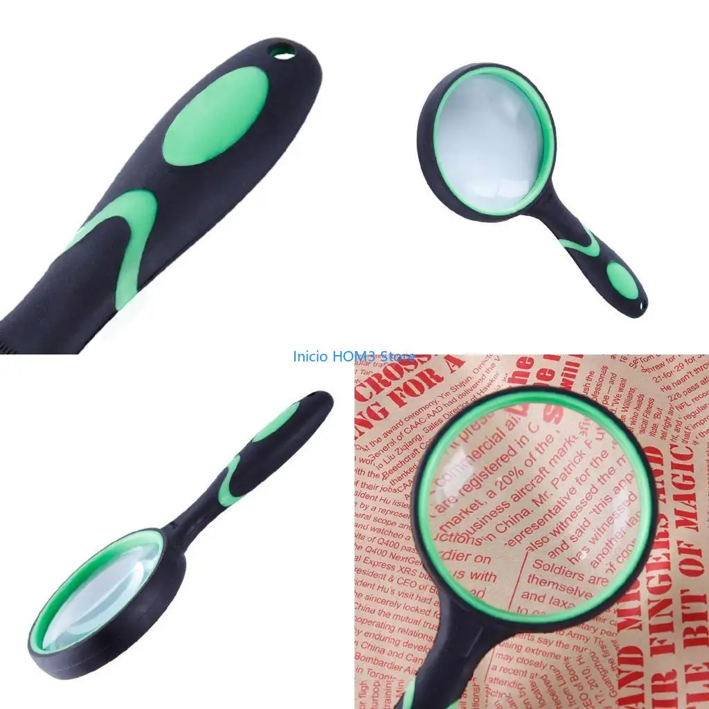 A5YD Glass 10X Handheld Reading Magnifier with Non-Slip Soft Rubber Handle
