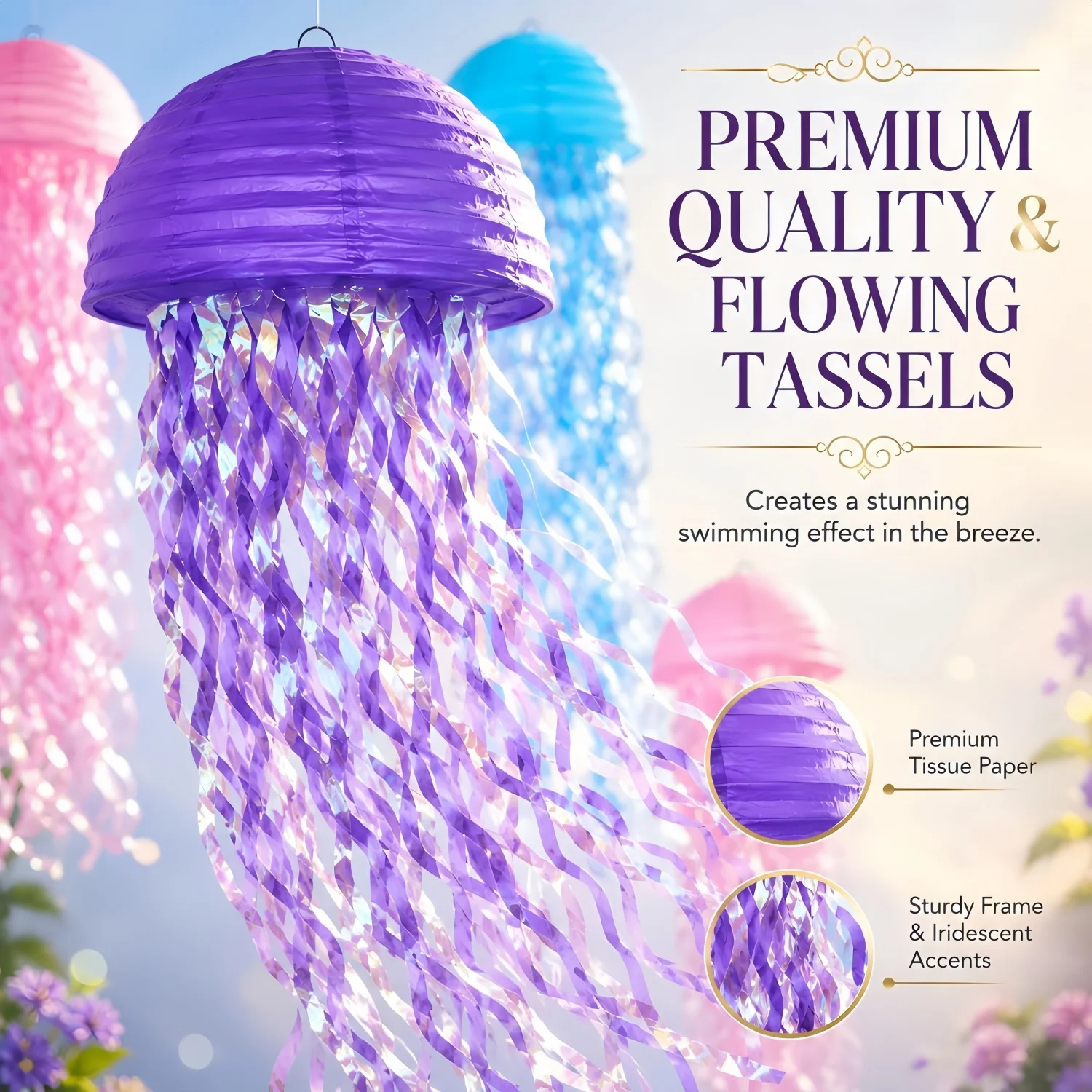 Jellyfish Paper Lanterns, Pink Purple Blue Under The Sea Party Decorations, Mermaid Birthday Decor, Ocean Themed Baby Shower view 6