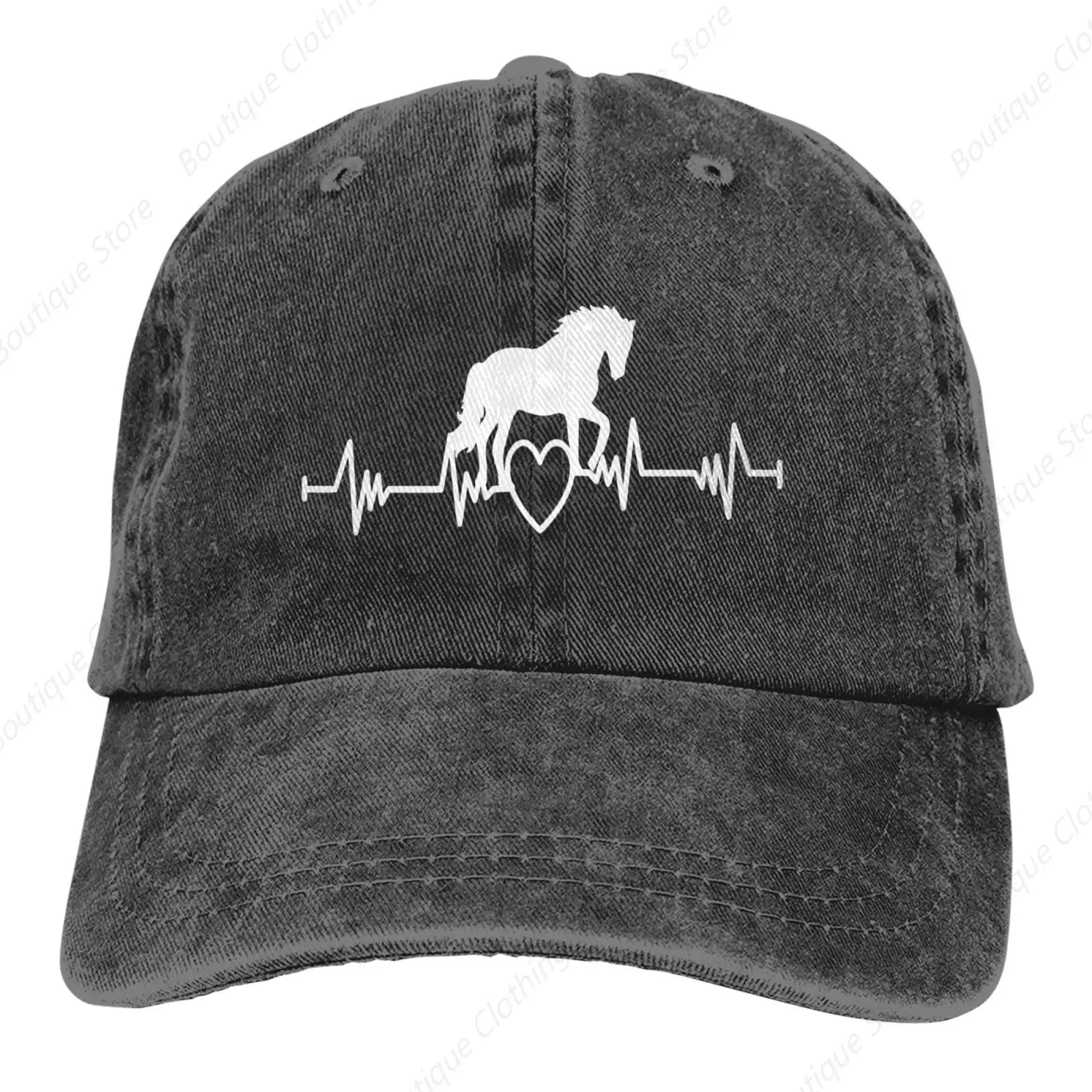 

Women's Horse Heartbeat Baseball Cap, Adjustable Vintage Washed Hat for Women and Men Black