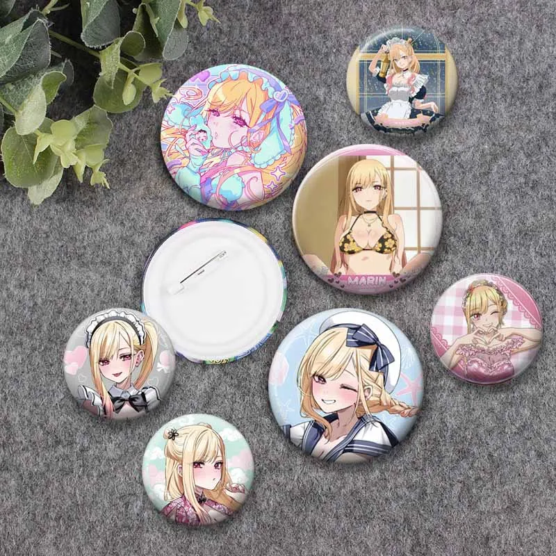 Cute Anime Girl Kitagawa Marin Enamel Pins Handmade Cartoon Snap-in Brooch Manga Badge for Backpack Clothing Cosplay Accessories