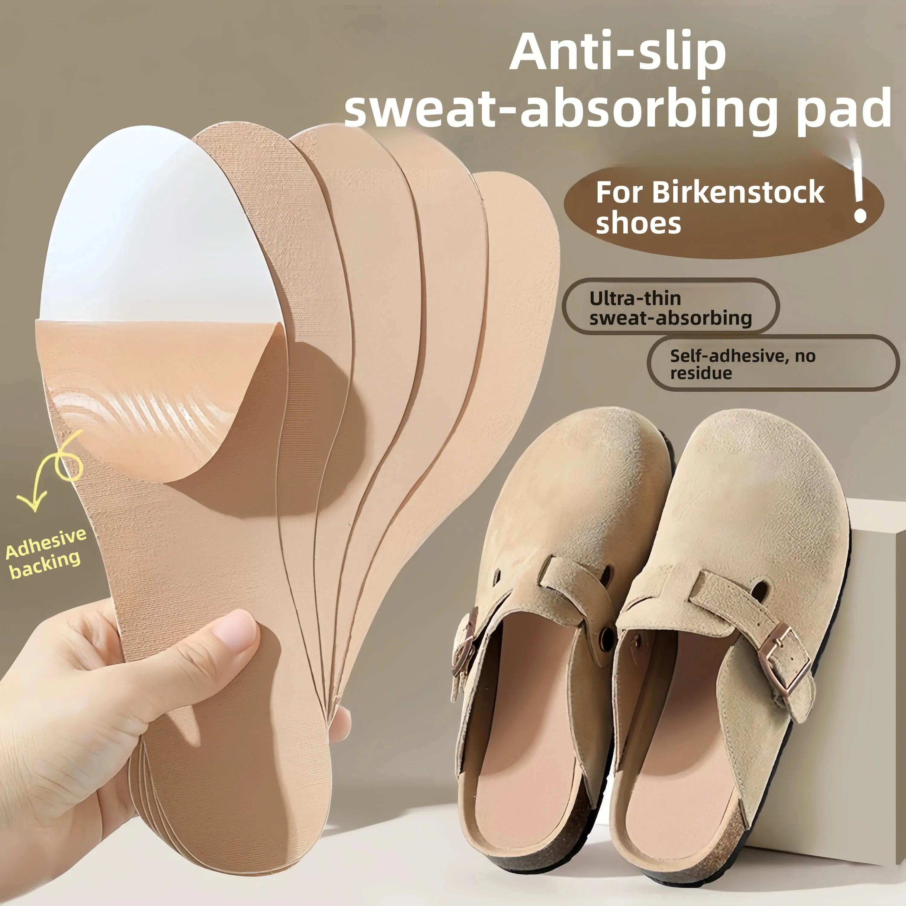Ultra-Thin Self-Adhesive  Shoe Insoles Women's Breathable Sweat-Absorbing Anti-Odor Slip-On Shoe Inserts