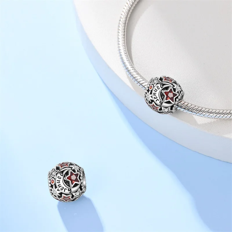 Lucky 925 Silver Birthday Zodiac Series Colorful Shining Zircon Lucky Charms Beads 3mm DIY Fine Jewelry Making﻿