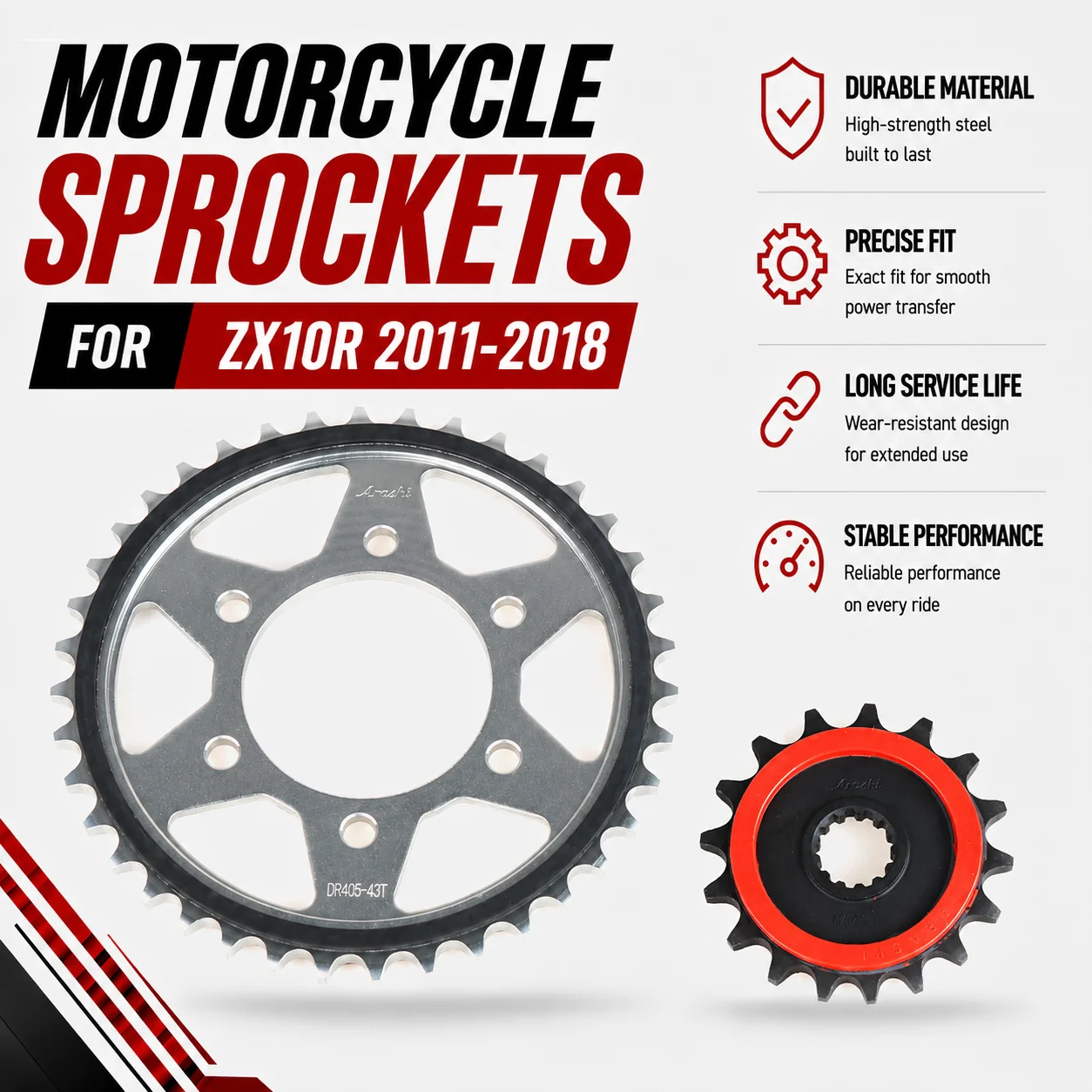 525 39T 17T ARASHI Front rear sprockets Drive Wear Resistant Motorcycle Chain Sprockets For KAWASAKI ZX10R 2011-2018