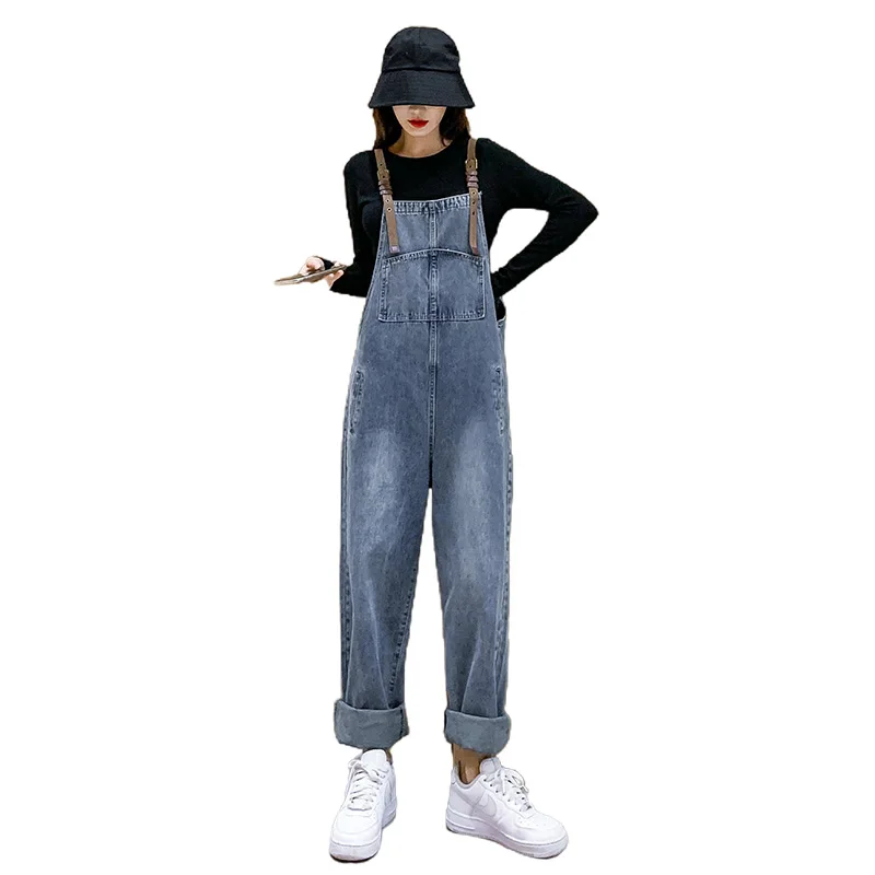 

Autumn Pregnant Women Cotton Overalls With Pocket Maternity Denim Trousers Fashion Pregnancy Jeans Loose Casual Pants