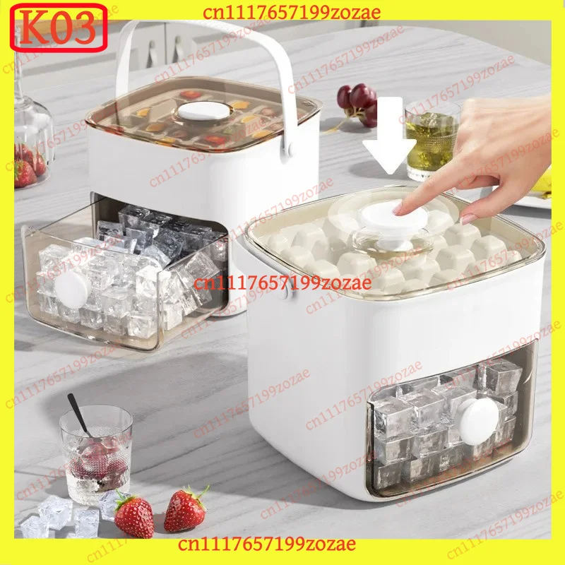 K03 One-Press Release Ice Cube Maker with Large Storage Box Food Grade Ice Tray for Kitchen Bar Freezer, Replacement Parts