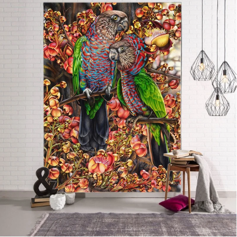 

Beautiful parrot psychedelic illustration background tapestry mandala bohemian background tapestry home background decorative ta