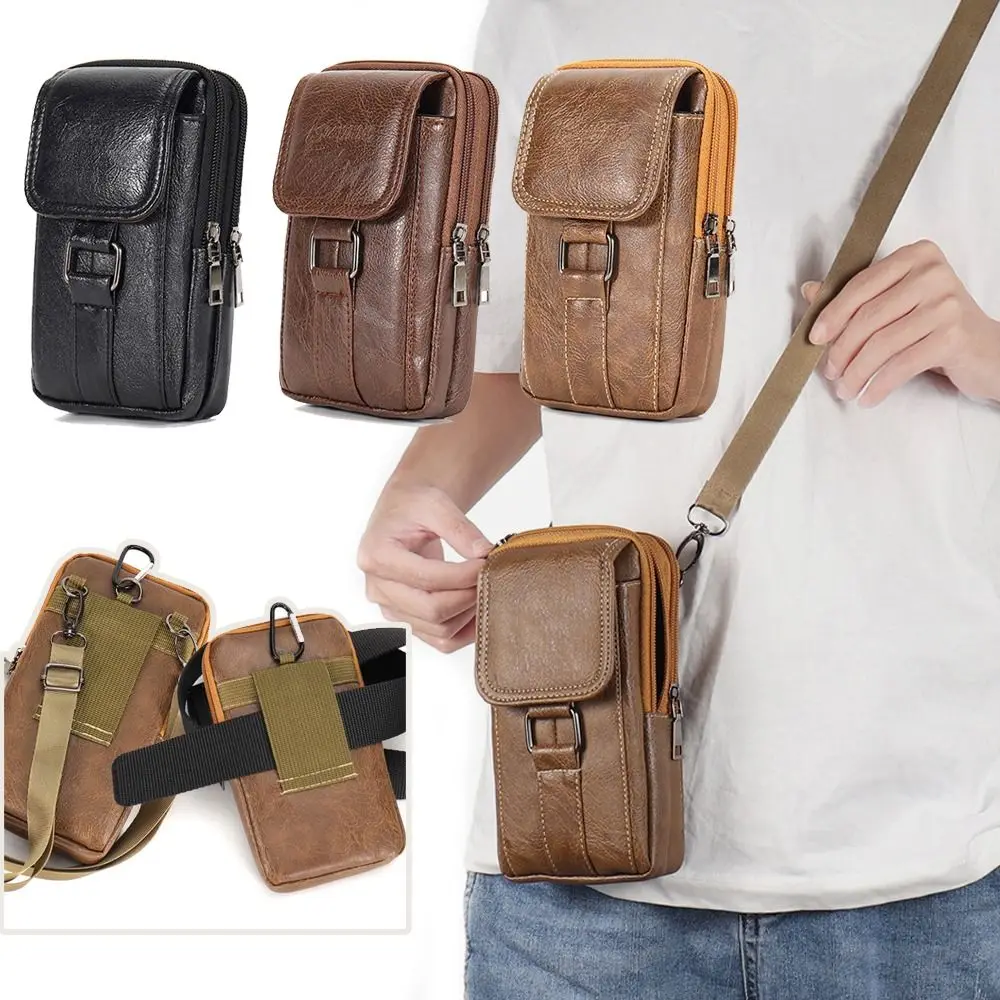

Portable PU Leather Waist Strap Bag Waterproof with Waist Hook Mobile Phone Waist Bag Multi Layer Crossbody Bags Travel