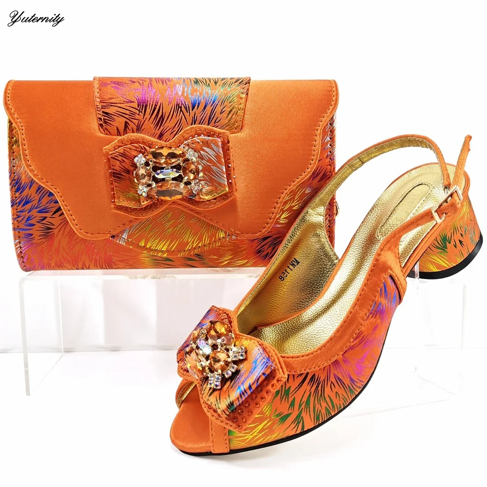 2025 Hot Sale Italian Rhinestone Woman Shoes And Bag Set African Fashion High Heels Shoes And Bag To Match Sets For Party