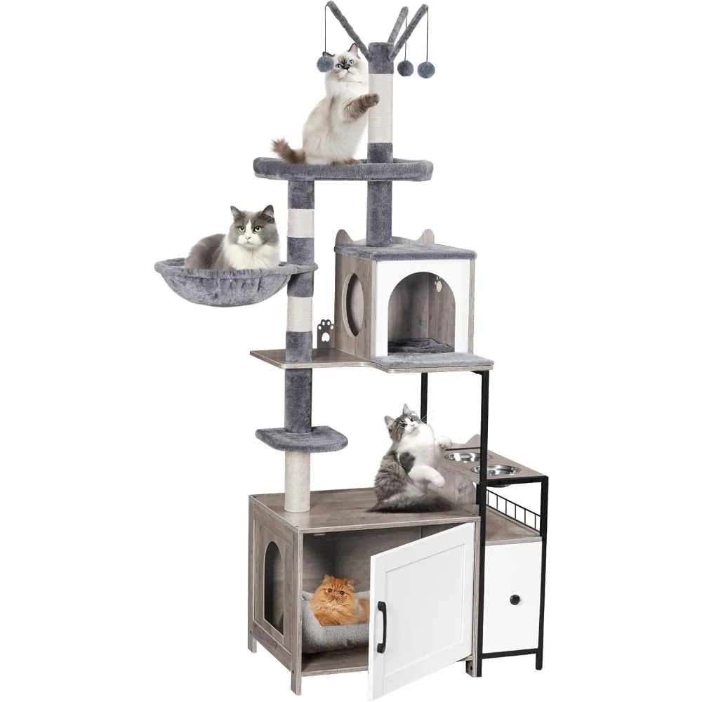 

Snughome Cat Tree with Litter Box Enclosure, 3-in-1 Modern Cat Tower for Indoor Cats, 67.32’’ Hidden Cat Litter Box Furniture wi