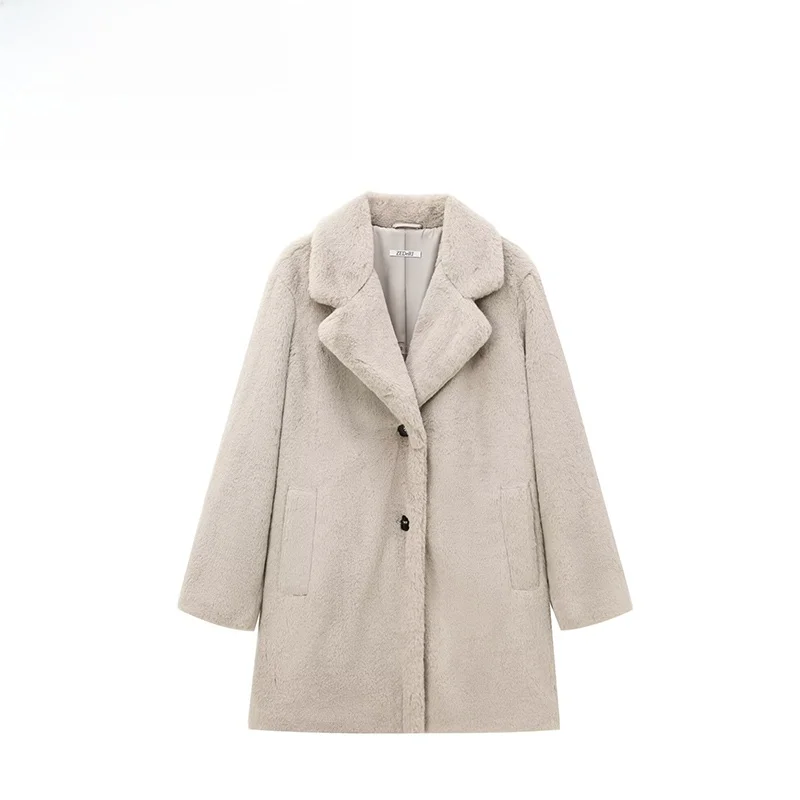 

ZBZA Autumn New Women's Street Sle Artificial Fur Effect Coat Long Sve Mid-Length Polyester Fiber Faion Outerwear