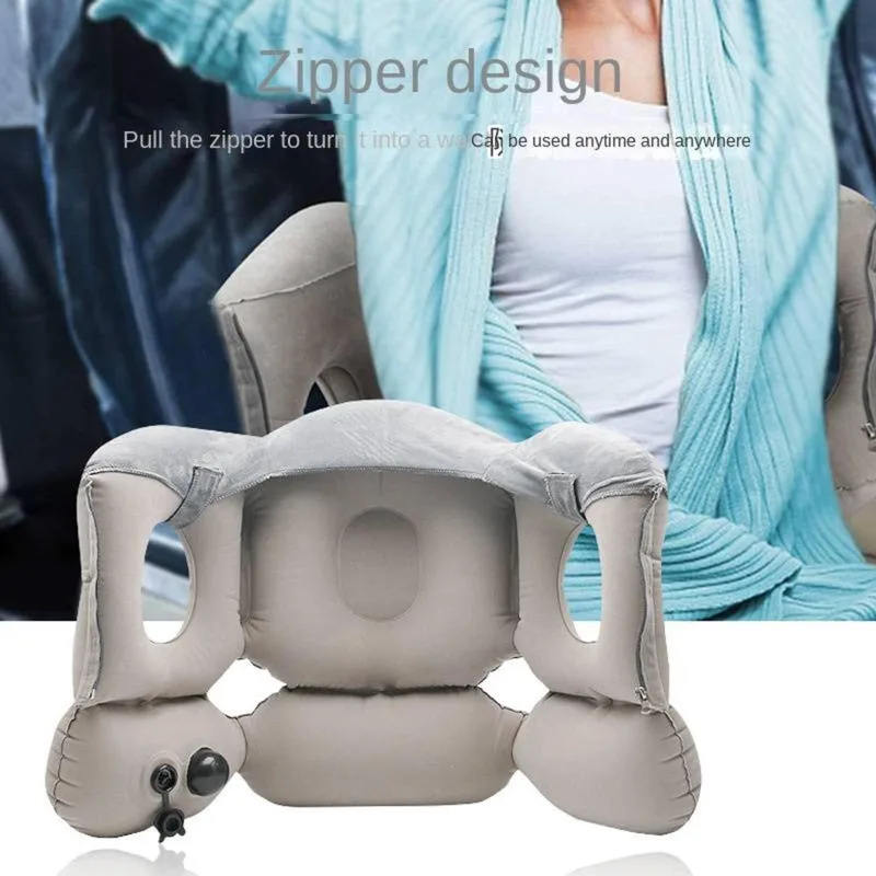 Inflatable Travel Pillow with Soft Slipcover Airplane Sleep Comfort Support Neck Relieve Neck Pain Face Down Protection Spine