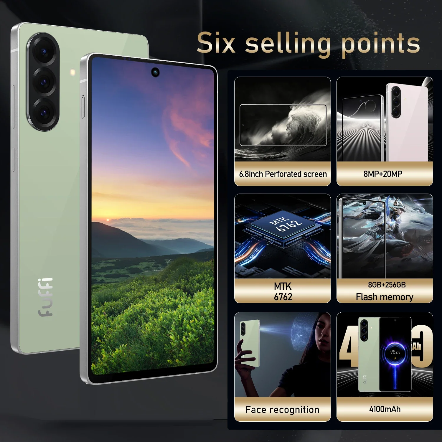 Global Version A56 Pro Smartphone Android,6.8 inch,12GB RAM,512GB ROM,Dual SIM,Mobile phone,Google Play Store,8+20MP,6800mAh