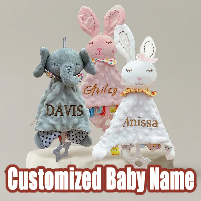 Personalized Baby Security Blanket with Custom Embroidered Name, Soft Animal Lovey Comforter, Newborn Gift for Baby Shower