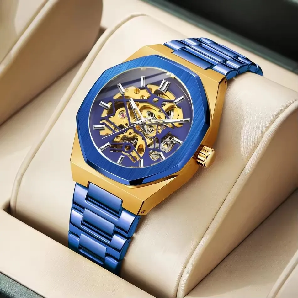 FORSINING 344D модные классические автоматические механические мужские часы со скелетом для отдыха, брендовые стальные часы премиум-класса, элегантные мужские часы